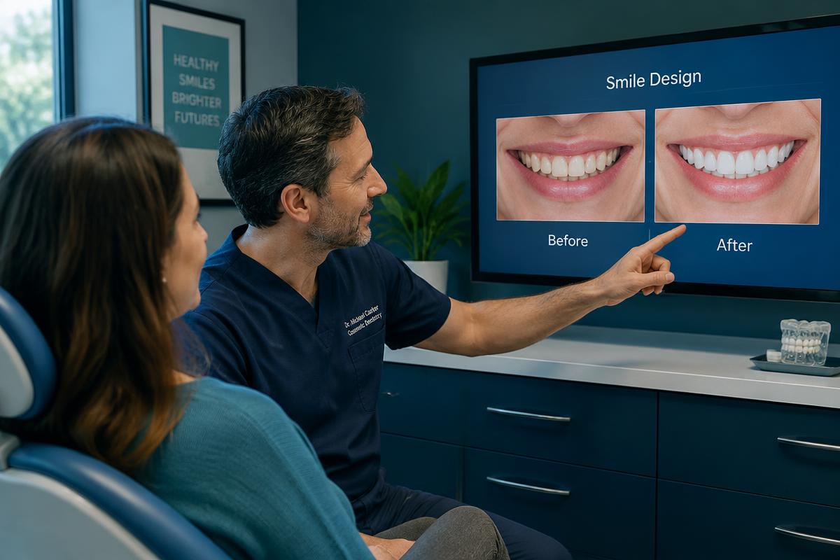 Dentist presenting a smile design